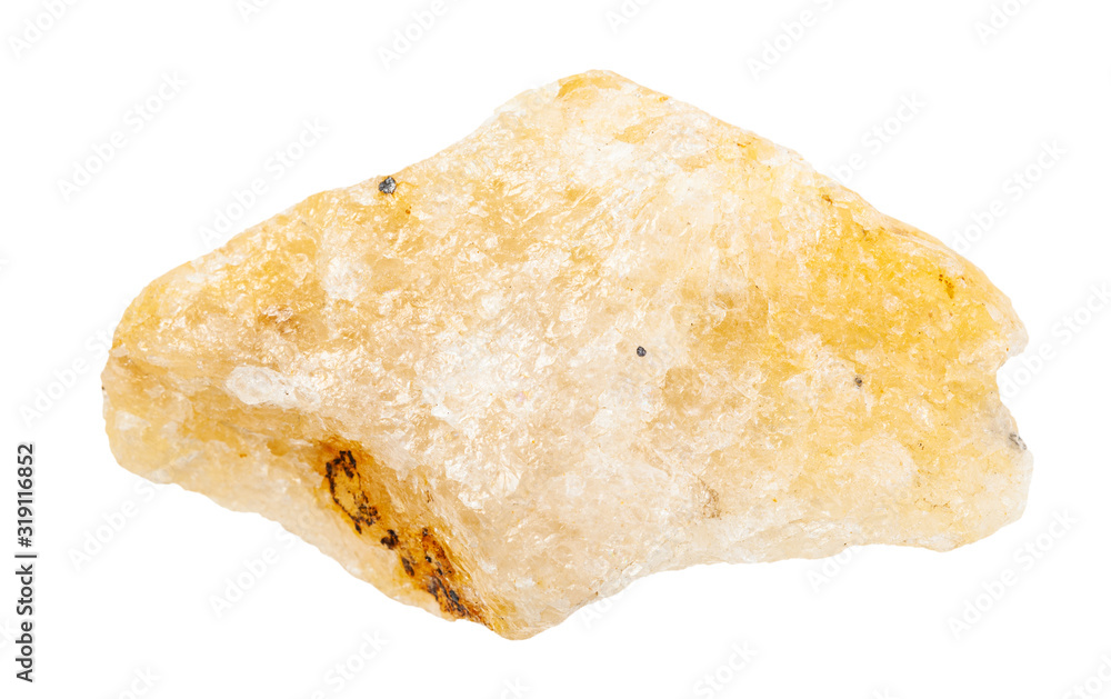 raw yellow Calcite stone isolated on white