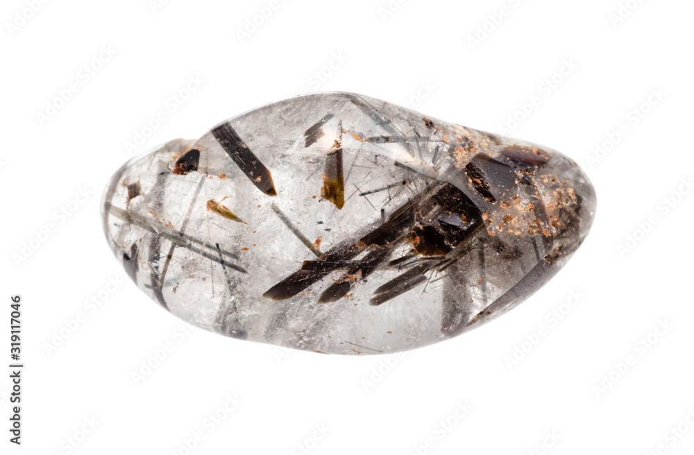 tumbled rock crystal with tourmaline isolated tumbled rock crystal with tourmaline isolated