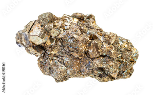 druse of Pyrite crystals isolated on white photo