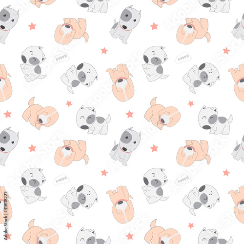 Fototapeta Naklejka Na Ścianę i Meble -  Cute pattern with puppy dog concept in the white backdrop
