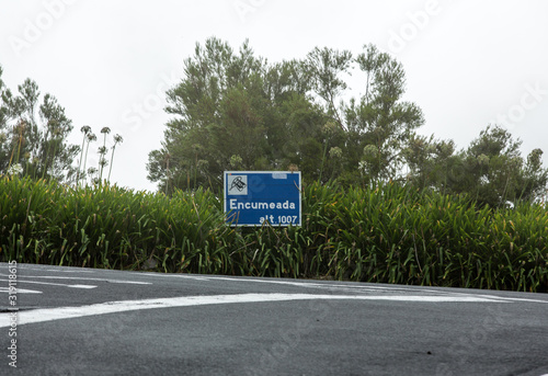  Road direction signs in mountains of Boca da Encumeada on Madeira Island. Portugal
