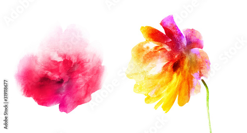 Watercolor natural set on white background