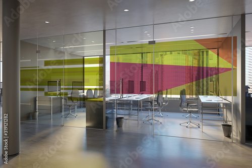 Glass Office Room Wall Mockup - 3d rendering