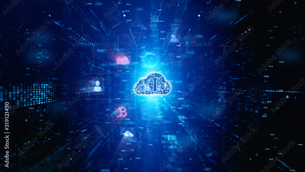 Obraz premium Secure Digital Data Network. Digital Cloud Computing Cyber Security. Technology background Concept.