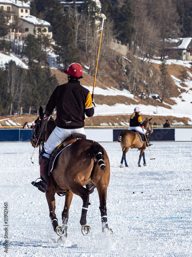 In game action of snow polo