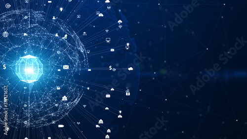 Fototapeta Naklejka Na Ścianę i Meble -  Technology Network Data Connection, Digital Network and Cyber Security Background Concept. Earth element furnished by Nasa.