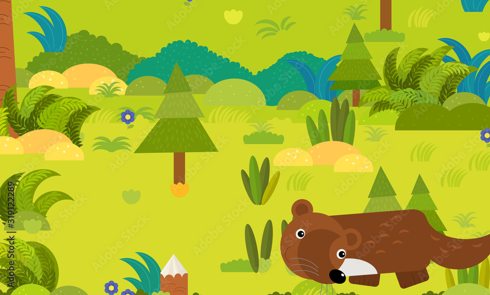 Naklejka premium cartoon forest scene with wild animal deer illustration for children