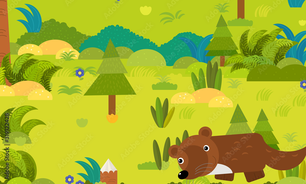 Naklejka premium cartoon forest scene with wild animal marten illustration for children