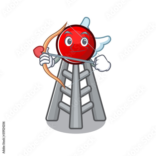 Romantic radio tower Cupid cartoon character with arrow and wings