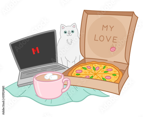 Pizza, cat, laptop is my love