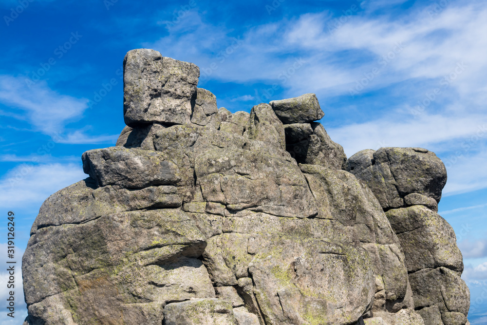 Fototapeta premium Słonecznik/Noon stone, giant rock formation at Czech-Polish border line. Krkonose/Giant mountains, Czech republic/Poland