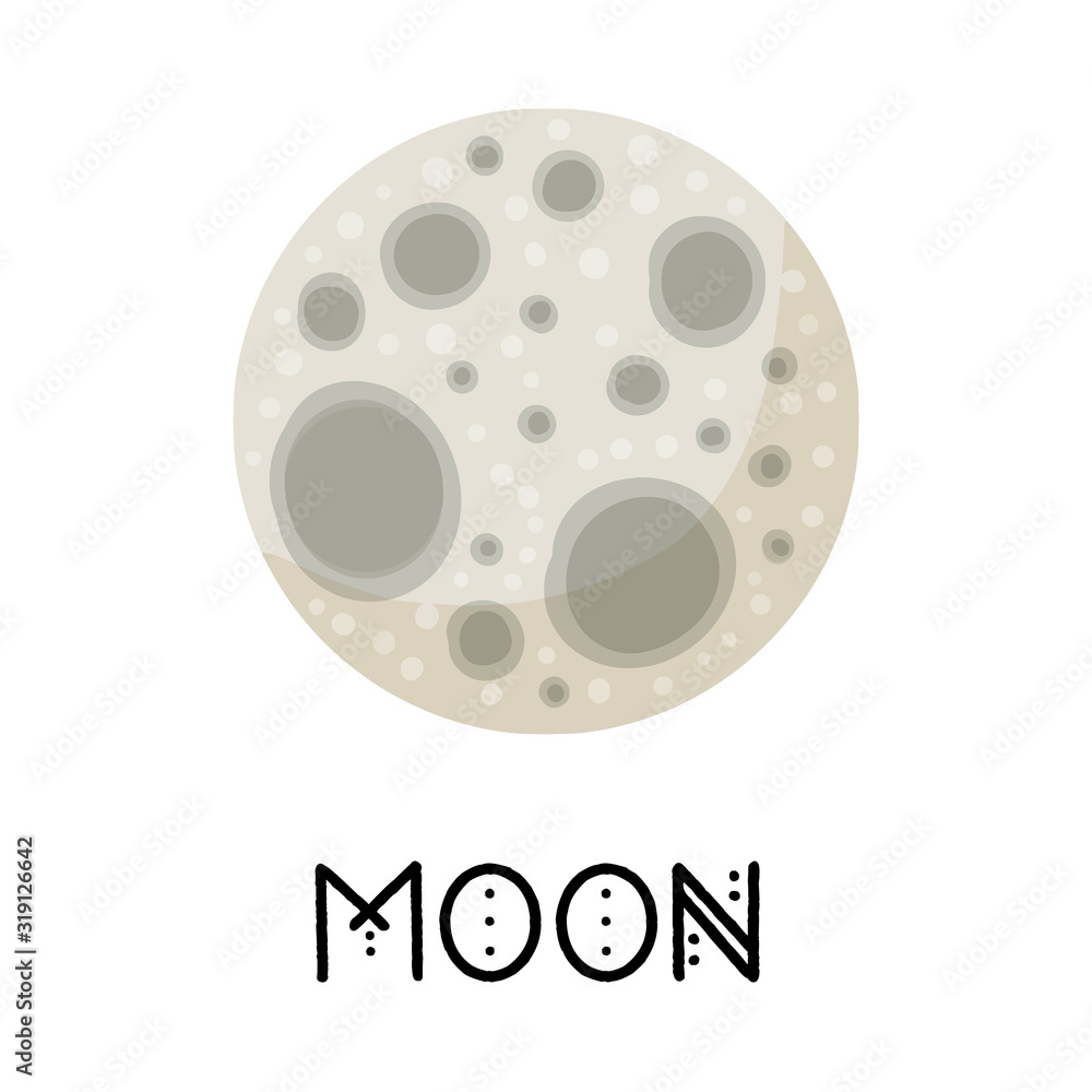 Fototapeta premium Stylized full Moon isolated cartoon vector image. Astronomic logo image. Media glyph icon