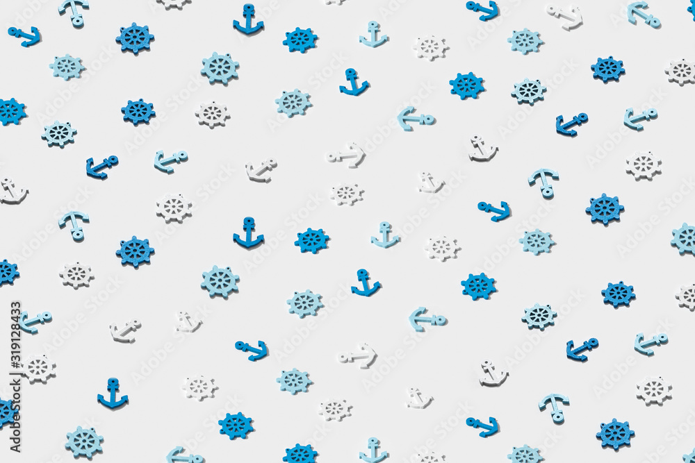 Pattern from small marine symbols with shadows. Pattern from small marine symbols with shadows.