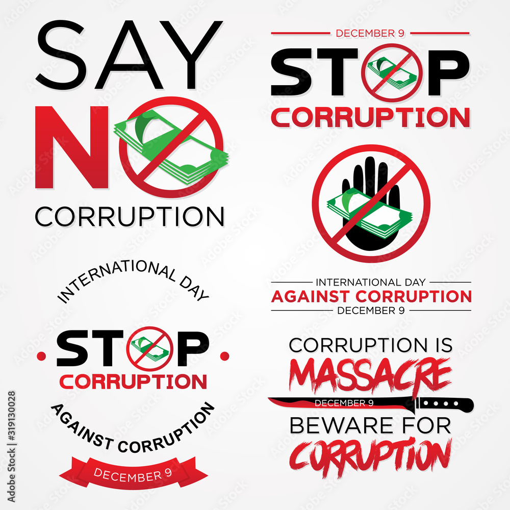 Set lettering stop corruption day vector for International Anti Corruption Day Set lettering stop corruption day vector for International Anti Corruption Day