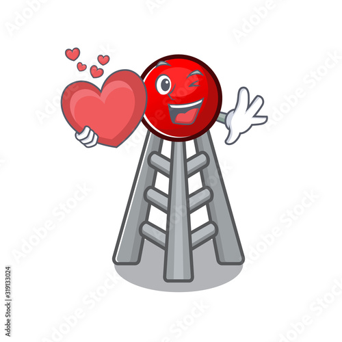 Funny Face radio tower cartoon character holding a heart