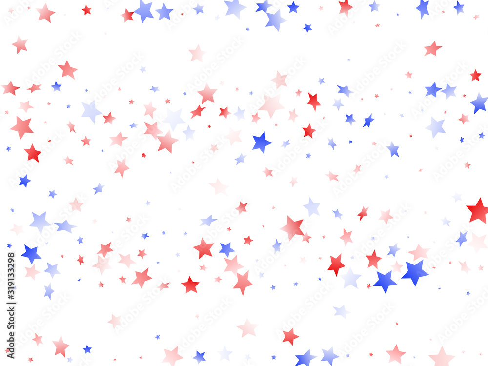 Flying red blue white star sparkles on white vector american patriotic background. Flying red blue white star sparkles on white vector american patriotic background.