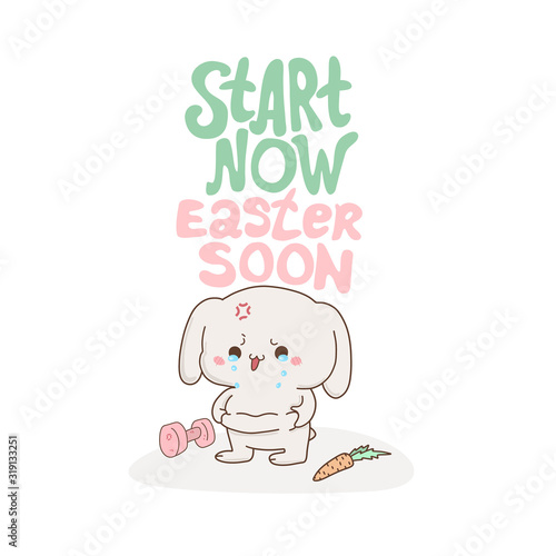 Cute bunny crying because fat, vector hand-drawn illustration in kawaii style. Excess weight . cartoon doodle for children's textiles, t-shirts or postcards.