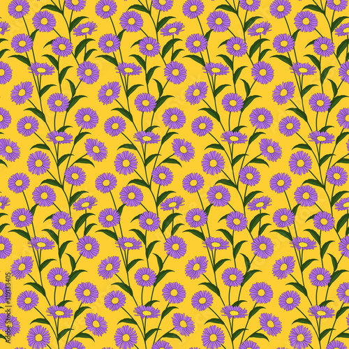 Vector background, seamless pattern of purple daisy flowers. Osteospermum. EPS 10