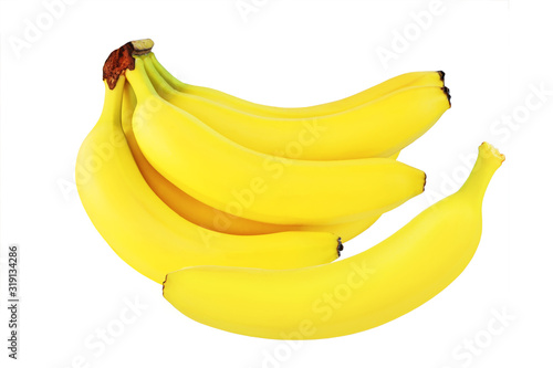 Sweet fresh yellow banana fruits isolated on white for design packaging