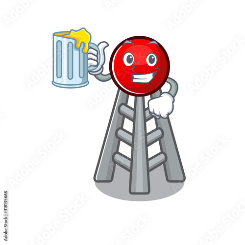 Happy radio tower mascot design with a big glass