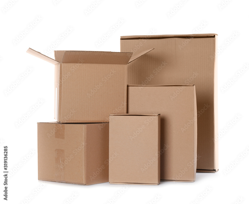 Many different cardboard boxes isolated on white Many different cardboard boxes isolated on white