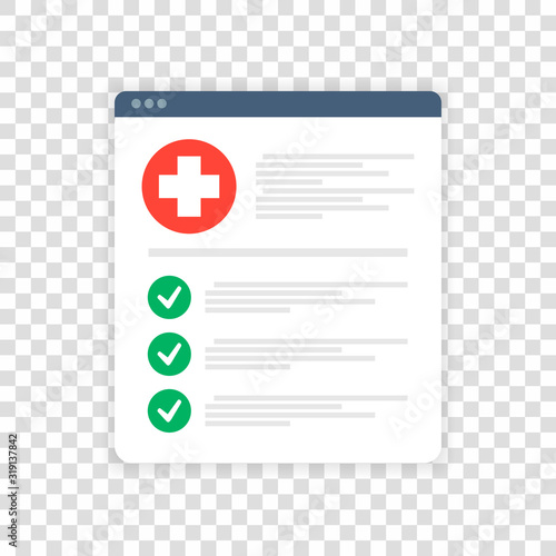 The browser window of a medical card with green markings is shown in a transparent background.