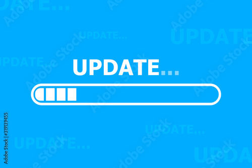 An upgrade tape is displayed on the blue background. On the background of many transparent objects.