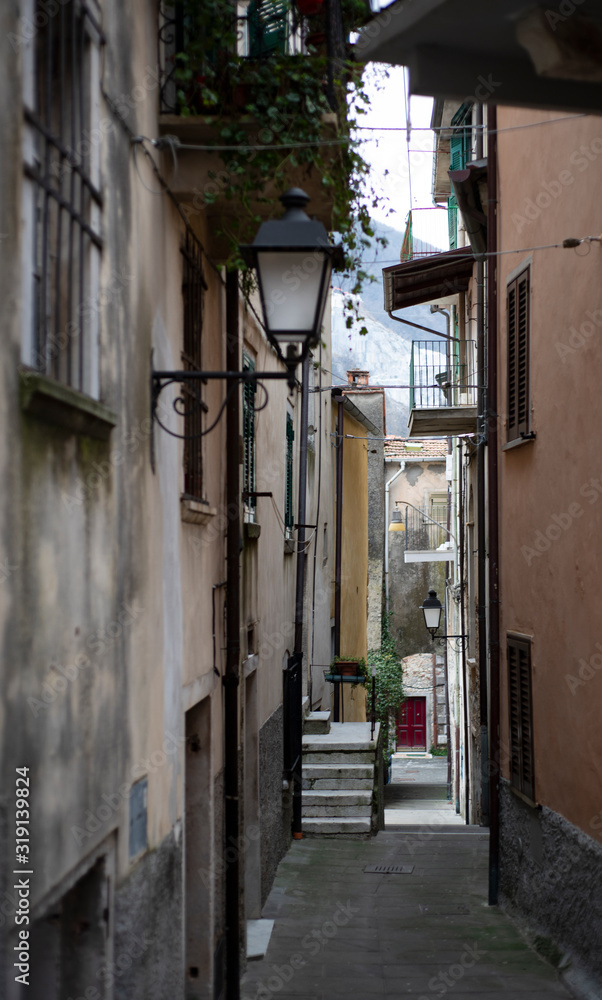 Fototapeta premium Narrow alley between historic houses in Colonnata