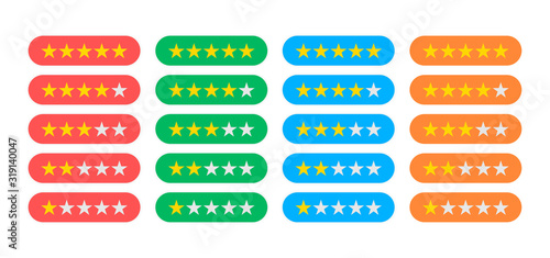 Four columns of different colors with different rating indicators are depicted on a white background.