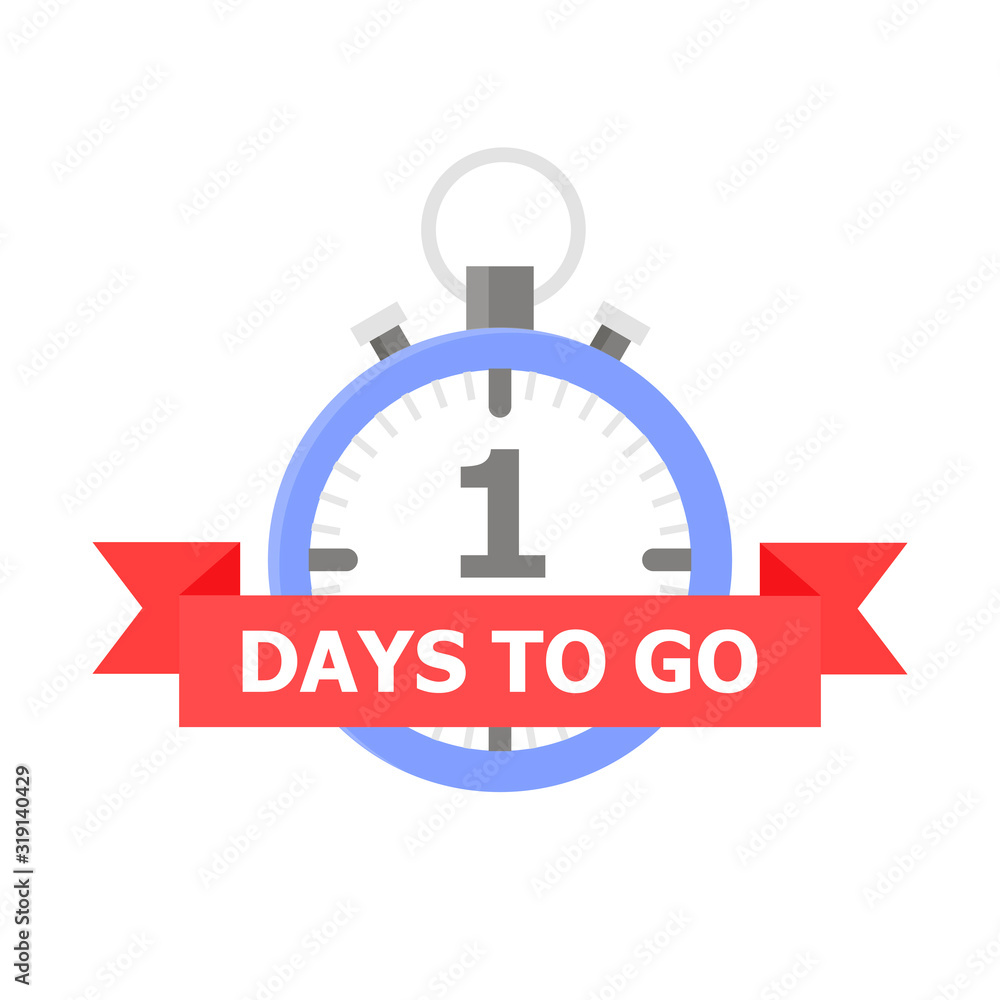 The blue clock with the number 1 and the red tape on which is written The blue clock with the number 1 and the red tape on which is written