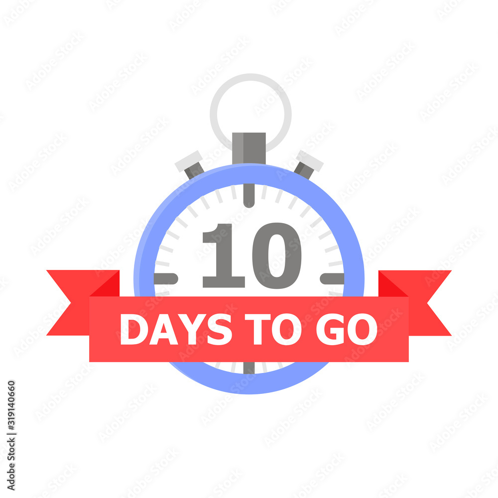 The blue clock with the number 10 and the red tape on which is written The blue clock with the number 10 and the red tape on which is written