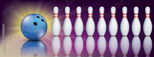 Purple Bowling Pin Deck Banner Blue Ball Pins