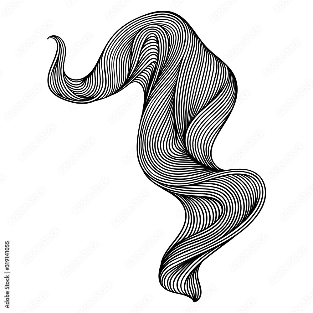 Wave line curl. Monochrome stripes black and white texture.