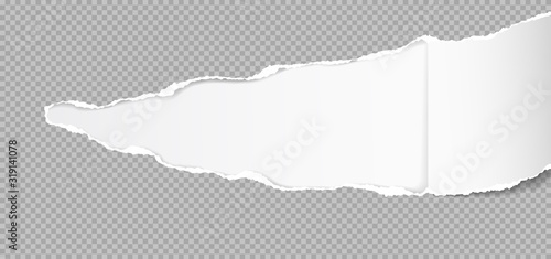 Torn, ripped hole in piece of grey squared paper on white background. Vector illustration