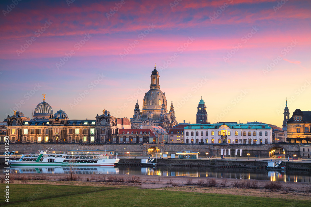 Dresden, Germany. Cityscape image of skyline Dresden, Germany with Dresden Cathedral during beautiful sunset.