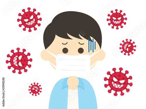 ウイルス感染した男性のイラスト