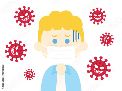 ウイルス感染した白人男性のイラスト