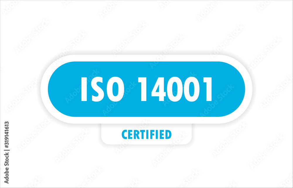 A blue object with the inscription iso 14001 is depicted on a white background. A blue object with the inscription iso 14001 is depicted on a white background.