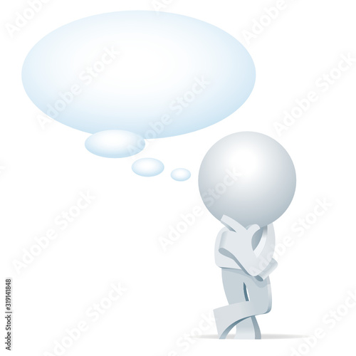 Cute little white Simplified man try to think for a good creative idea solution