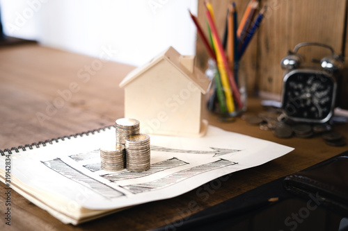 Money growing concept-Money and income graph drawing On Home office desk