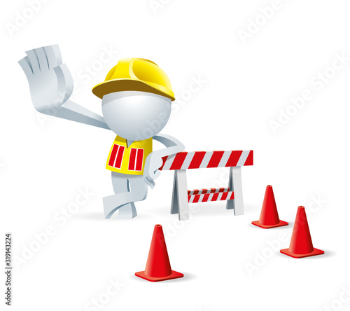 Cute little white Simplified man stop you at the under construction site