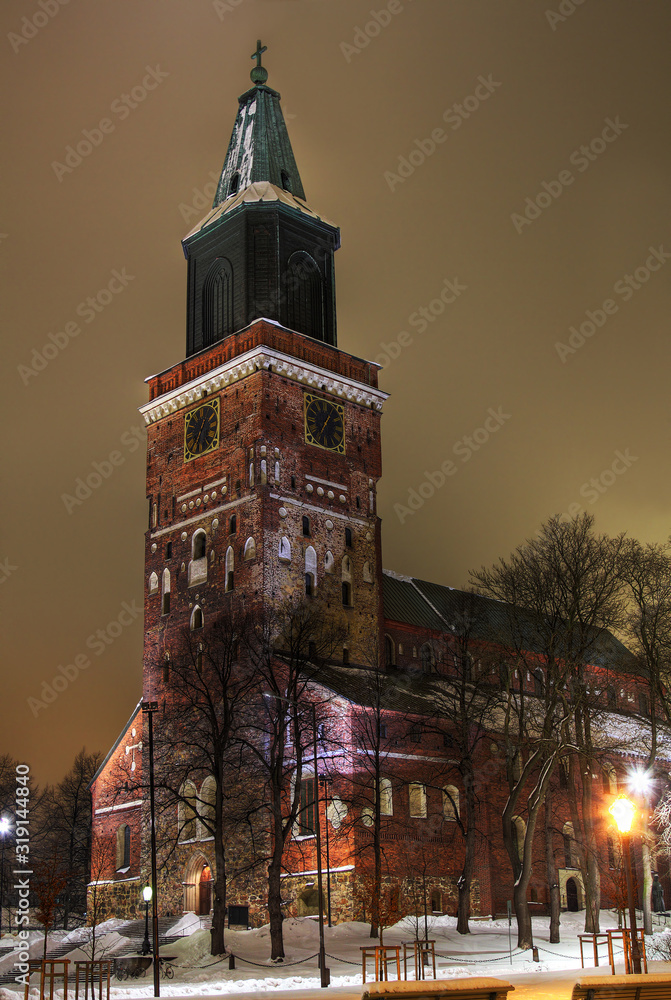 Fototapeta premium Turku Cathedral in night, Finland 