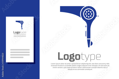 Blue Hair dryer icon isolated on white background. Hairdryer sign. Hair drying symbol. Blowing hot air. Logo design template element. Vector Illustration