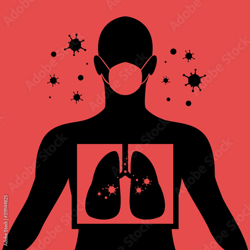 virus concept with virus enters the lungs human wear mask sign vector design