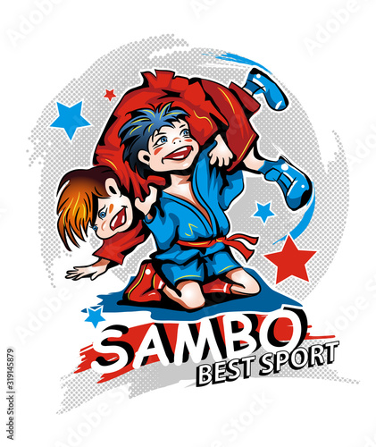 Children. two boys athlete. wrestling. Sport wrestling.Vector  Illustration.