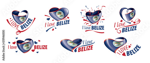 National flag of the Belize in the shape of a heart and the inscription I love Belize. Vector illustration