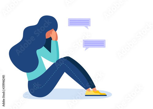 Depressed woman, unrequited love, loveless. Vector Illustration.