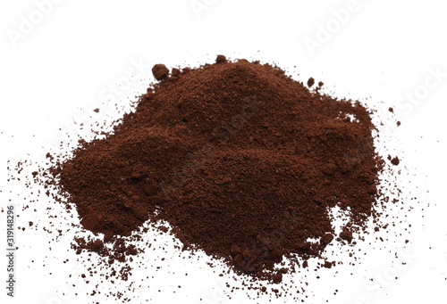 Milled coffee powder for espresso isolated on white background