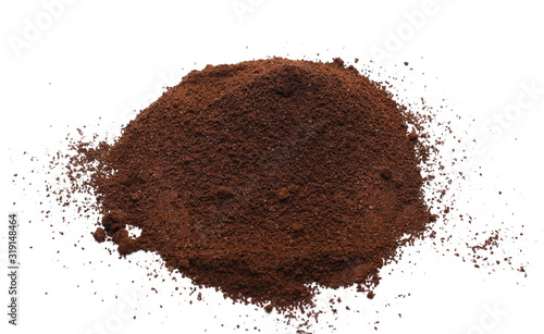 Milled coffee powder for espresso isolated on white background