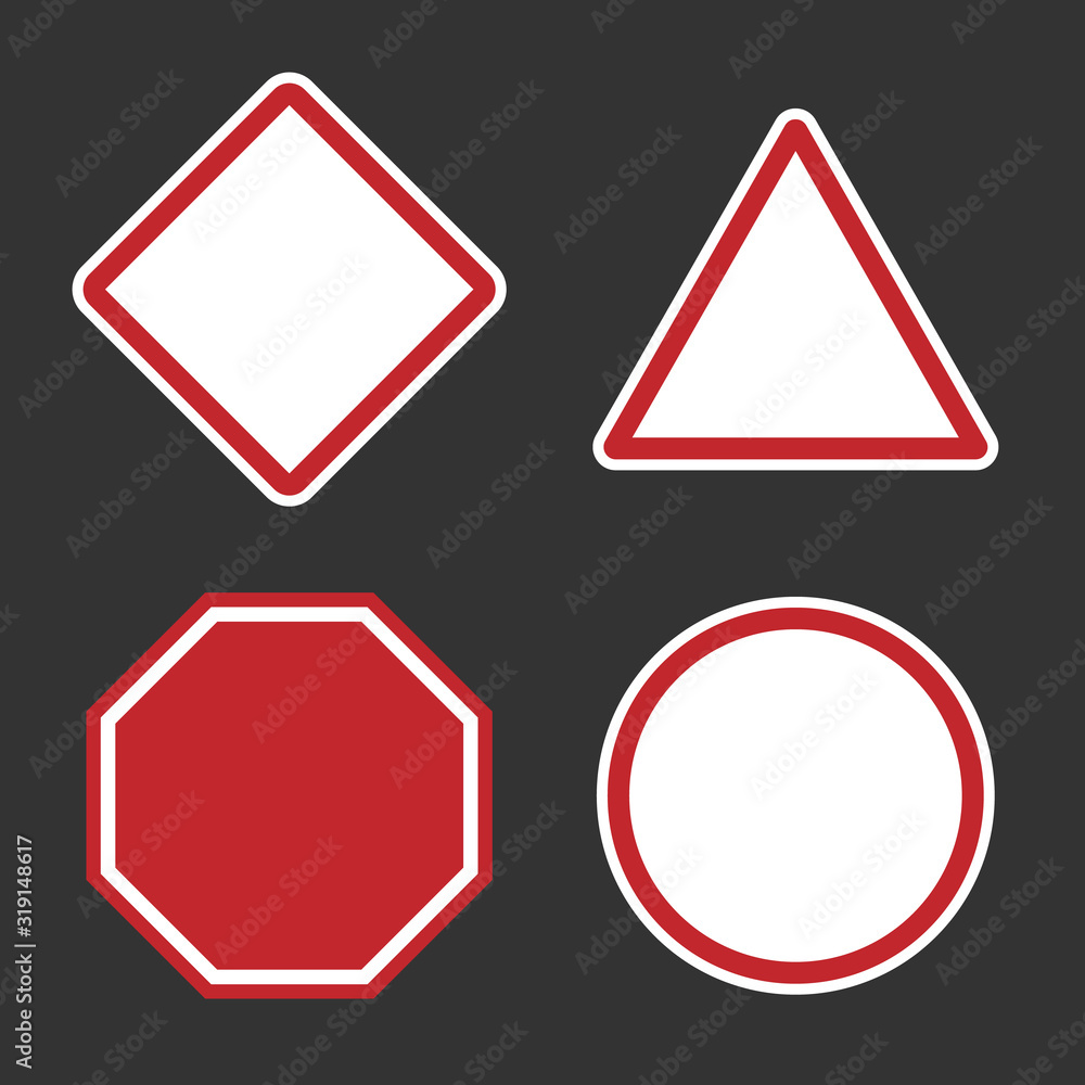 danger or roadsign blank signs, empty red caution sign set danger or roadsign blank signs, empty red caution sign set